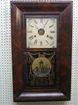 An American 30 hour wall clock by Brewster & Co. the door decorated  Burns monument