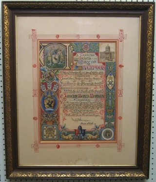 An illuminated address from Liverpool City Council, presented to Joseph Bond Morgan 14" x 11" dated 1891