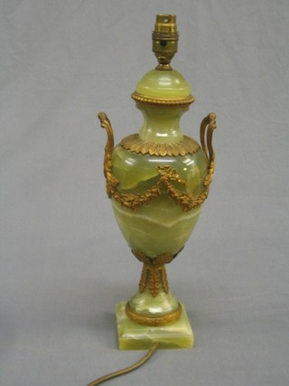 A handsome 19th/20th Century onyx and gilt ormolu mounted table lamp in the form of an urn 17"