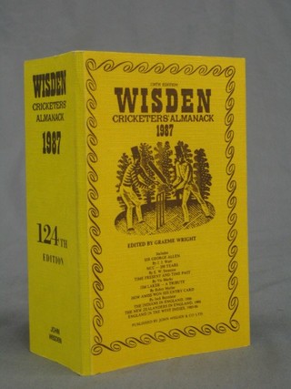 A 1987 edition of Wisden (paper covers)