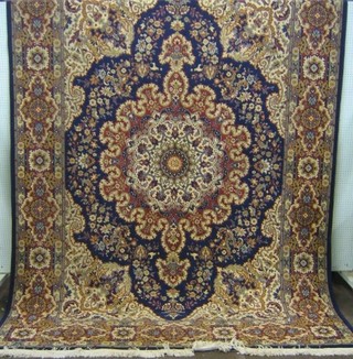 A Persian style green ground and floral patterned rug 137" x 98"  (wear to fringe)
