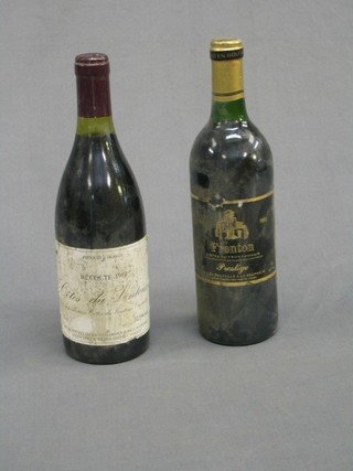 A bottle of 1988 Recolte Cotes du Ventoux and a bottle of 1990 Fronton Cotes du Fontonnais
