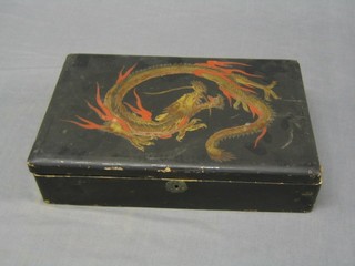 An Eastern lacquered box with hinged lid decorated a dragon 14" (f)