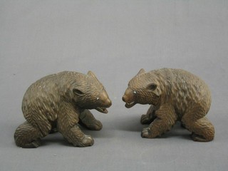 2 carved wooden figures of walking bears 4"
