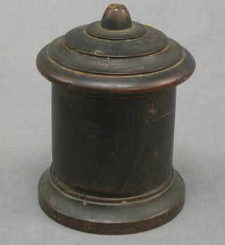 A 19th Century turned wooden string box and cover 6" (crack to main body)