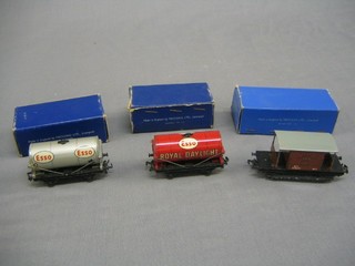 A Hornby OO = 16.5mm goods break van DI in blue box, ditto grey Esso petrol tanker Wagon DI, boxed, and ditto red Esso petrol tanker Royal Daylight (3)