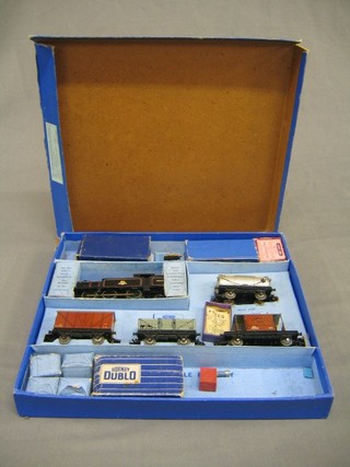 A Hornby OO electric British Railways train set boxed, number on box EDG17, comprising British Railways tank engine, Esso tanker, open truck, covered truck, break down van and an Esso Royal Daylight fuel wagon, a mineral wagon and a break van