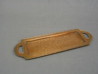 A rectangular embossed copper twin handled bottle tray 21"