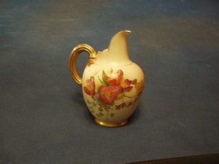 A Victorian Royal Worcester blush ivory ground jug with floral decoration, the base with green Royal Worcester mark and 10 dots, RD no. 29115 also marked 1094 5" 