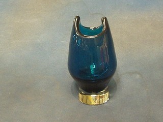 A blue Art Glass vase raised on a circular spreading foot 8"