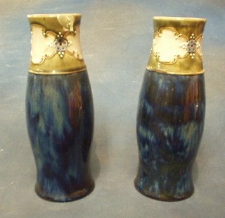 A pair of Royal Doulton salt glazed vases, base marked Royal Doulton impressed 8079, 9" (1 chipped)