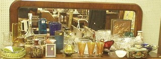 A collection of coloured and other glassware, decanters etc