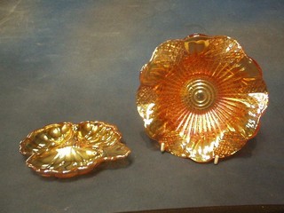 2 Carnival glass 3 section bowls, 4 various glass bowls, a dish decorated a horses head, 1 cup and 4 circular glass bowls
