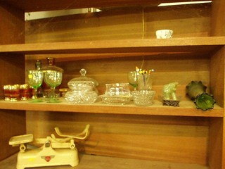 A collection of decorative glassware, 2 cut glass powder bowls and other glassware