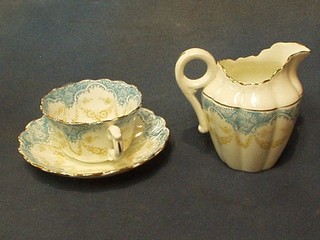 A 24 piece Victorian blue and gilt pattern tea service comprising 2 bread plates, 6 tea plates, 6 cups and 6 saucers and a cream jug