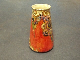 An Art Deco Royal Winton orange lustre vase of tapering form with floral decoration, 4" (slight crazing to interior and rubbing to gilding round rim)