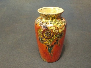 An Art Deco Royal Winton circular orange lustre vase with floral decoration (light scratching to vase) 5"