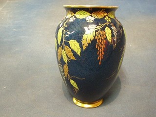 An Art Deco Carltonware blue lustre and floral decorated vase, the base marked Carltonware 457/8 8"