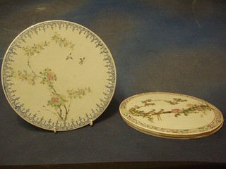3 19th Century circular famille vert porcelain plaques decorated birds amidst branches 10"