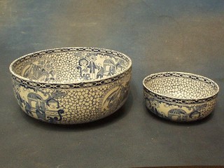 A 1930's circular William Adams blue and white bowl 6" and 1 other 9"