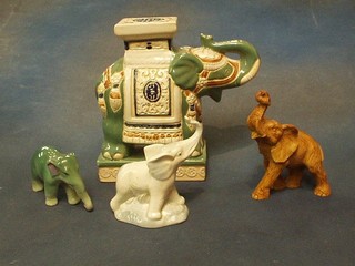 2 pottery figures of elephants, 10 other figures of elephants and 3 cameras etc