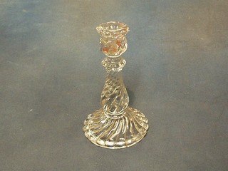 A Baccarat plain glass spiral candlestick 7"