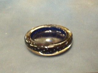A circular Whitefriars blue bubble glass bowl 5 1/2"