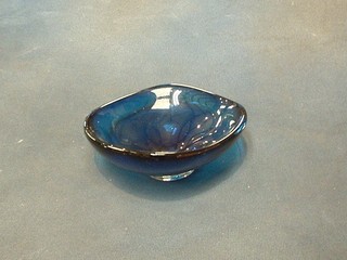 A Whitefriars rectangular blue glass bowl 5 1/2"