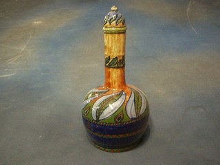 A 19th Century Persian pottery club shaped vase and cover, (top f and r), 13"