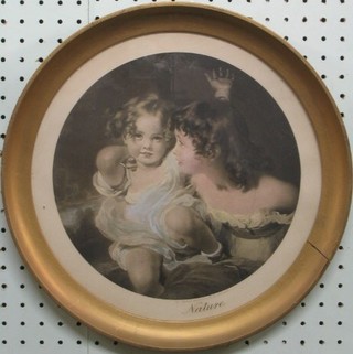 19th Century coloured print after Landseer "Nature" 9 1/2" circular contained in a gilt frame