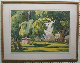 Paul Nash, watercolour drawing "Study of an Oxford Churchyard"  13" x 18" signed and dated 1927 
