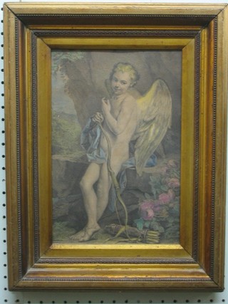 An 18th/19th Century coloured print "Cupid" 12" x 8" in a gilt frame