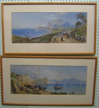 A pair of 19th Century lithographs "Continental Scenes with Mountains and Figures" 8" x 18"