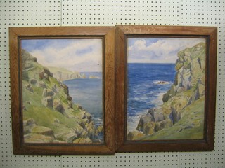 Laura A Haverfield, watercolour "Lands End" and 1 other "Cliffs of Cornwall" 17" x 13"