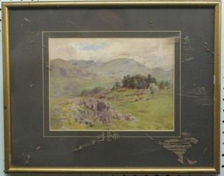 Cuthbert Rigby, watercolour drawing "Mountain Scene with Trees" 7" x 8" signed