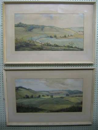 Joan Kemp Potter, a pair of watercolour drawings "Downland Scenes" 11" x 22"