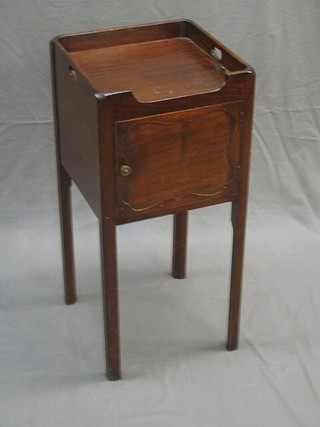 A 19th Century mahogany tray top bedside cabinet fitted a drawer, raised on square supports 13"