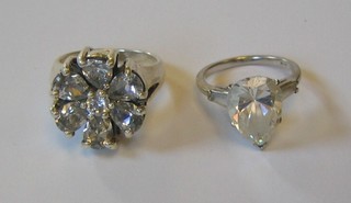2 lady's silver dress rings set cubic zirconians 