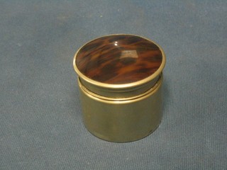 A silver plated dressing table jar with simulated tortoiseshell lid