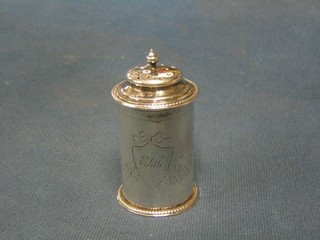 An engraved silver pepper pot marked Edith, Sheffield 1878 (marks rubbed) 2 ozs
