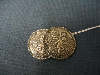 2 Edwardian Continental embossed silver buttons decorated cherubs London 1903