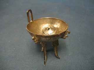An Eastern engraved silver Crucible bowl 2" (f) and a silver salt