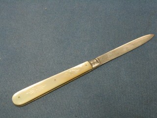 A Victorian silver bladed folding fruit knife with carved mother of pearl grip, Sheffield 1876