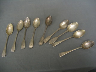 4 George IV silver fiddle pattern teaspoons, London 1820 together with 5 other teaspoons 8 ozs 