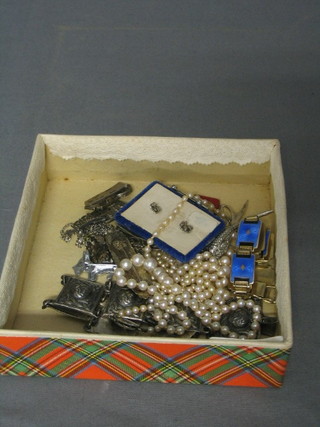 A blue enamelled bracelet and a small collection of costume jewellery