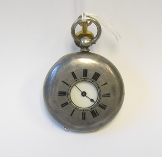 An open faced demi-hunter pocket watch contained in a silver case by J W Benson