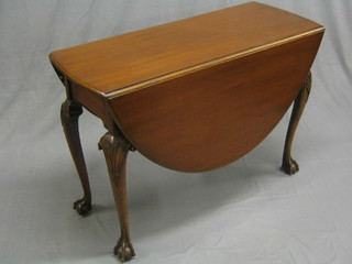 A Georgian mahogany oval drop flap gateleg table, raised on carved cabriole  ball and claw supports 40"