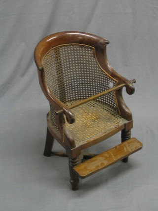 A 19th Century mahogany tub back training chair with woven seat and back (crack to back)       