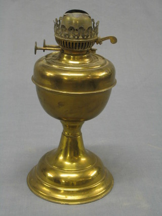 A brass oil lamp reservoir of baluster form 12"