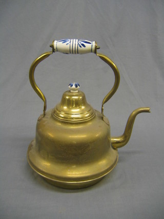 A large 20th Century Continental brass kettle